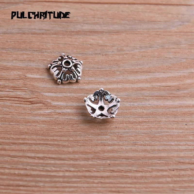 60pcs 4*12*12mm Two Color Bead Caps Charm Hollow Small Flower Pendants Jewelry Accessories DIY Receptacle Charms