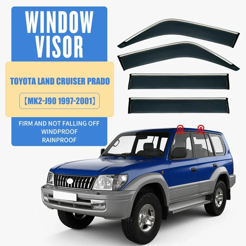 For Toyota Land Cruiser Prado FJ90 MK2 J90 1997-2002 Window Visor Rain OR Shine Side Window Deflector Shades Ventvisor Strip view 2