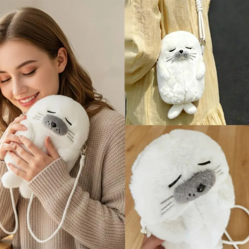 

Animal Mini Crossbody Bag Kawaii Plush Seal Phone Cute Cartoon Adjustable Strap Trendy Print Accessory Shoulder Backpacks New