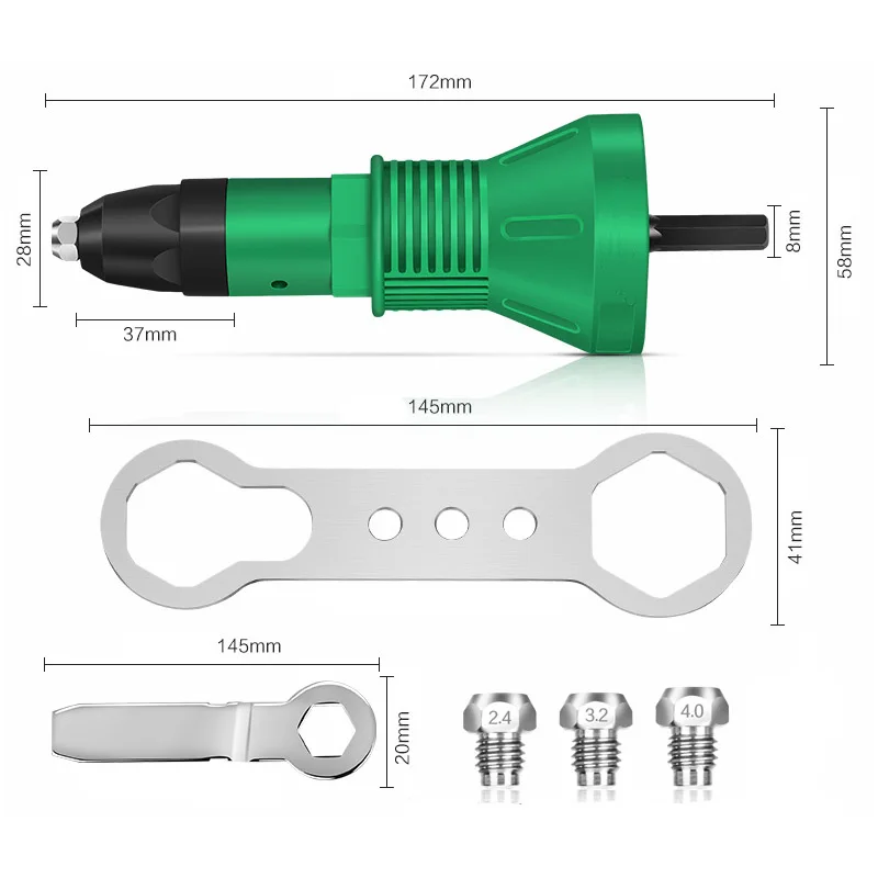 Adaptador de pistola de remache eléctrica, taladro eléctrico, cabeza de pistola de remache ciego de 2,4mm-4,8mm, herramienta de tuerca de remache de mano Industrial