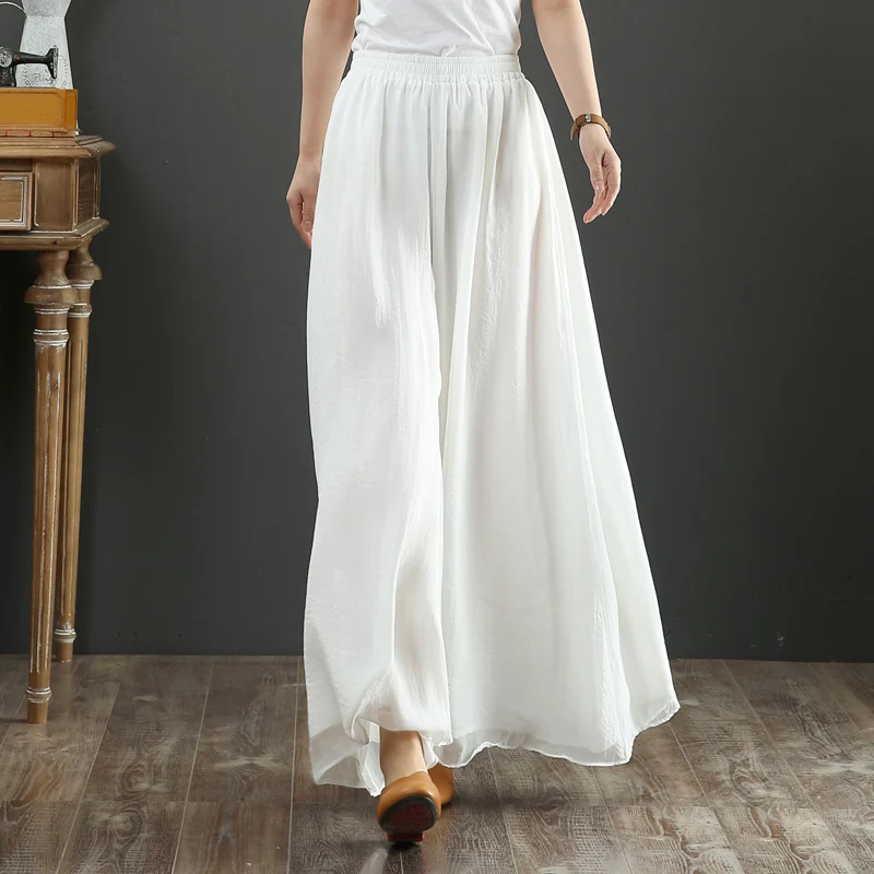 Chic Wide Leg Pants Zen Dancewear Ancient Style Yoga Pants Chinese Zen Meditation Clothes White Pants Ladies Casual Trousers