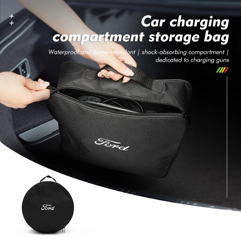Bolsa de tela Oxford para cable de carga de coche EV, organizador de pistola recargable para Ford Focus mk2 mk3 mk4 Fiesta Ranger Mondeo S-MAX Kuga