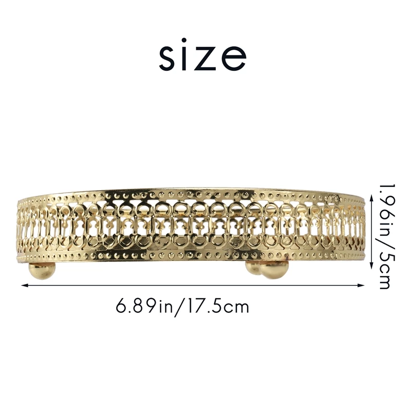 A04G-Golden Iron Jewelry Storage Tray Glass Mirror Makeup Manager Desktop Cosmetic Dessert Decorative Display Tray