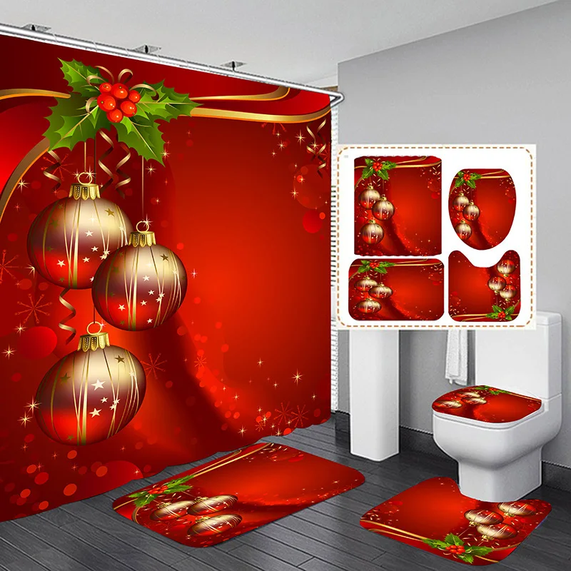 Navidad Frohe Weihnachten Dekor Duschvorhang Santa Elch Weihnachten Wasserdicht Polyester Bad Vorhang Neujahr Schlafzimmer Vorhänge – Detail 4