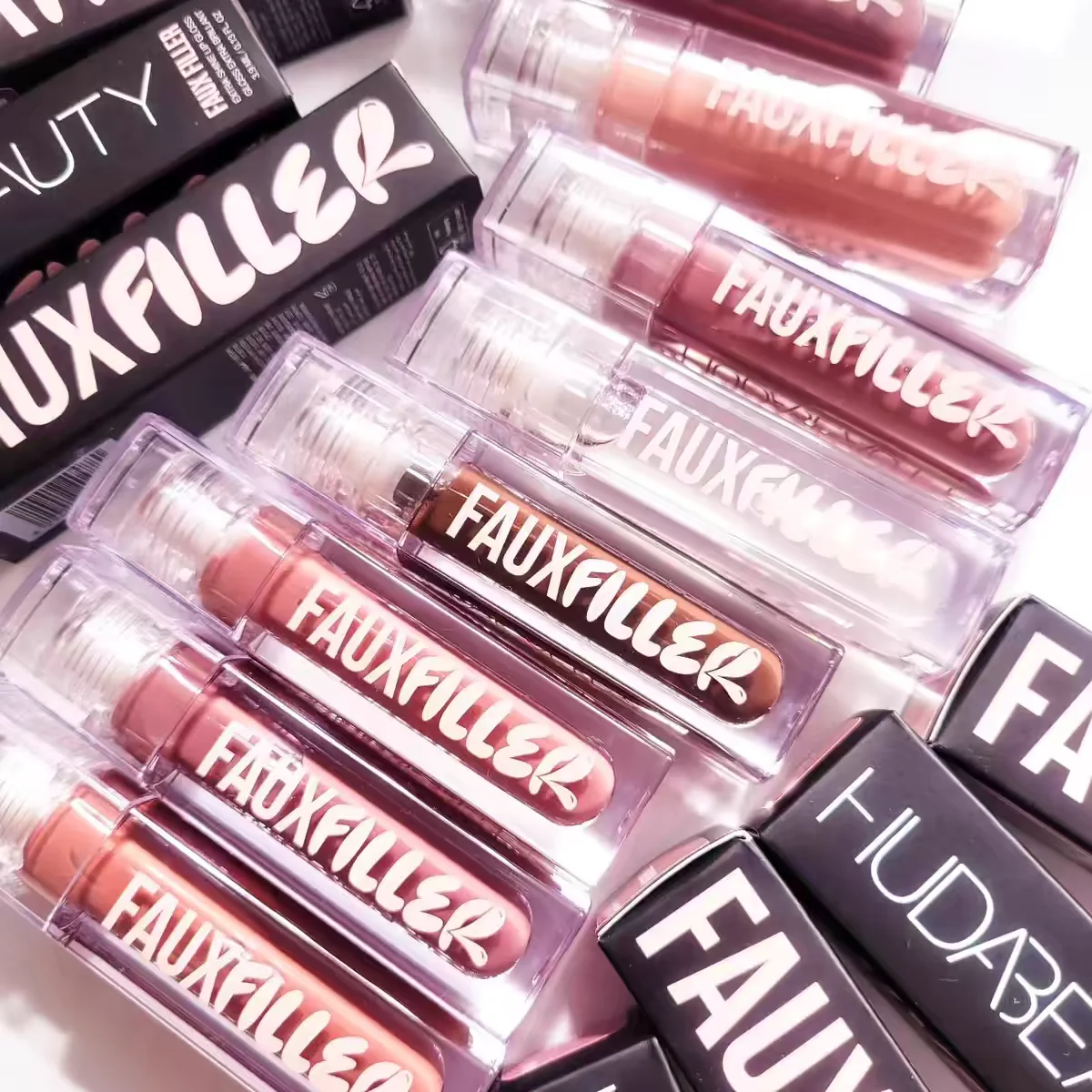 후다 뷰티 페이크 필러 샤이니 논스티키 립글로스 수분 크리스탈 클리어 립 오일 플럼핑 모이스처라이징 틴티드 립스틱 메이크업