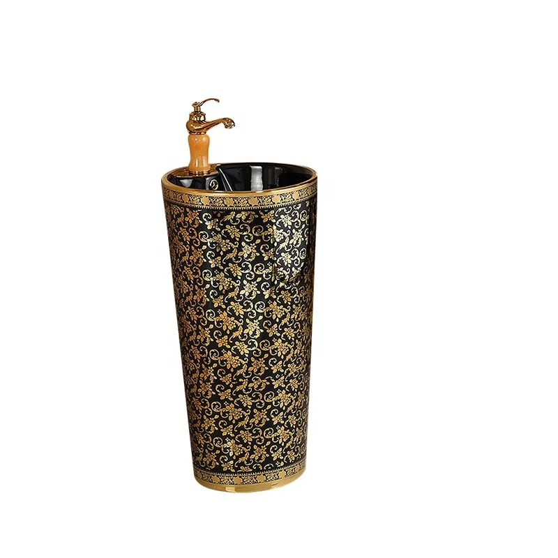 

Pedestal BasinFactory Price Chaozhou Modern Best Freestanding Cylindrical Round Gold Plated Floor Standing Wash Basin