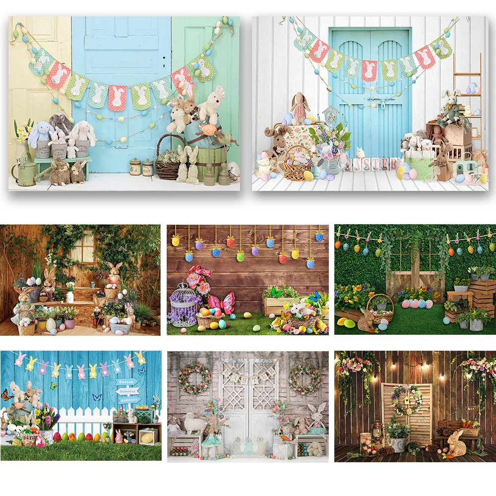 

Spring Easter backdrop Easter Atmosphere Photography backdrop Party Decoration Banner Props Rabbit Egg Flower Grass backdrop