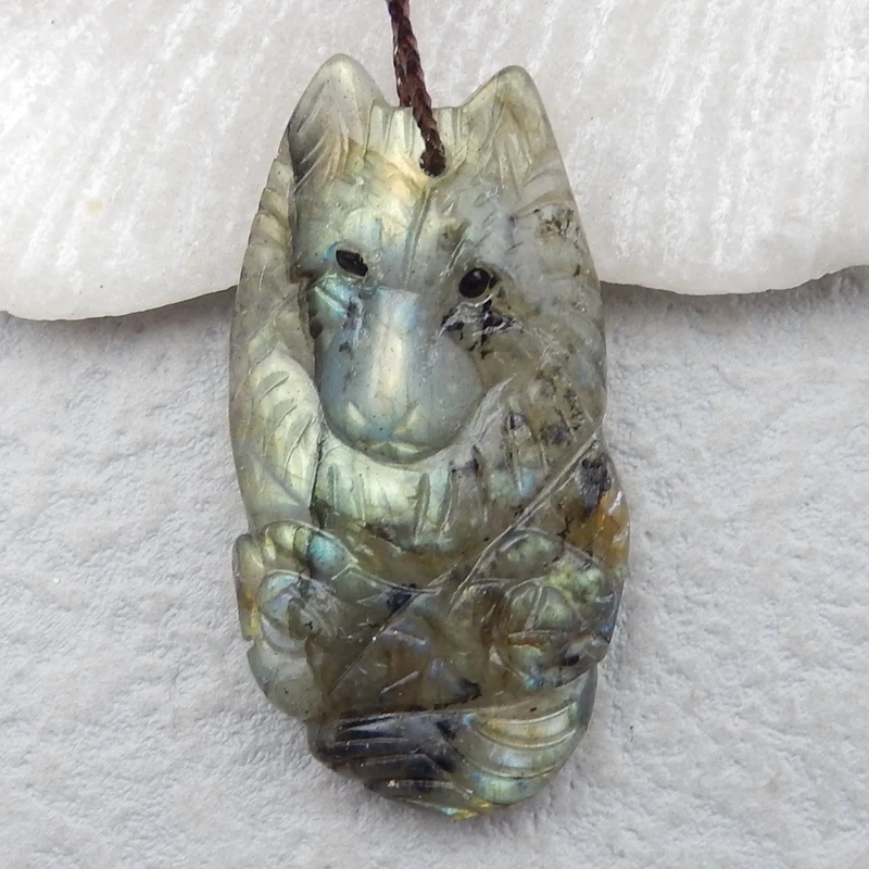 Wholesale,Carved Labradorite Wolf Head fashion Pendant 38x18x5mm7.2g