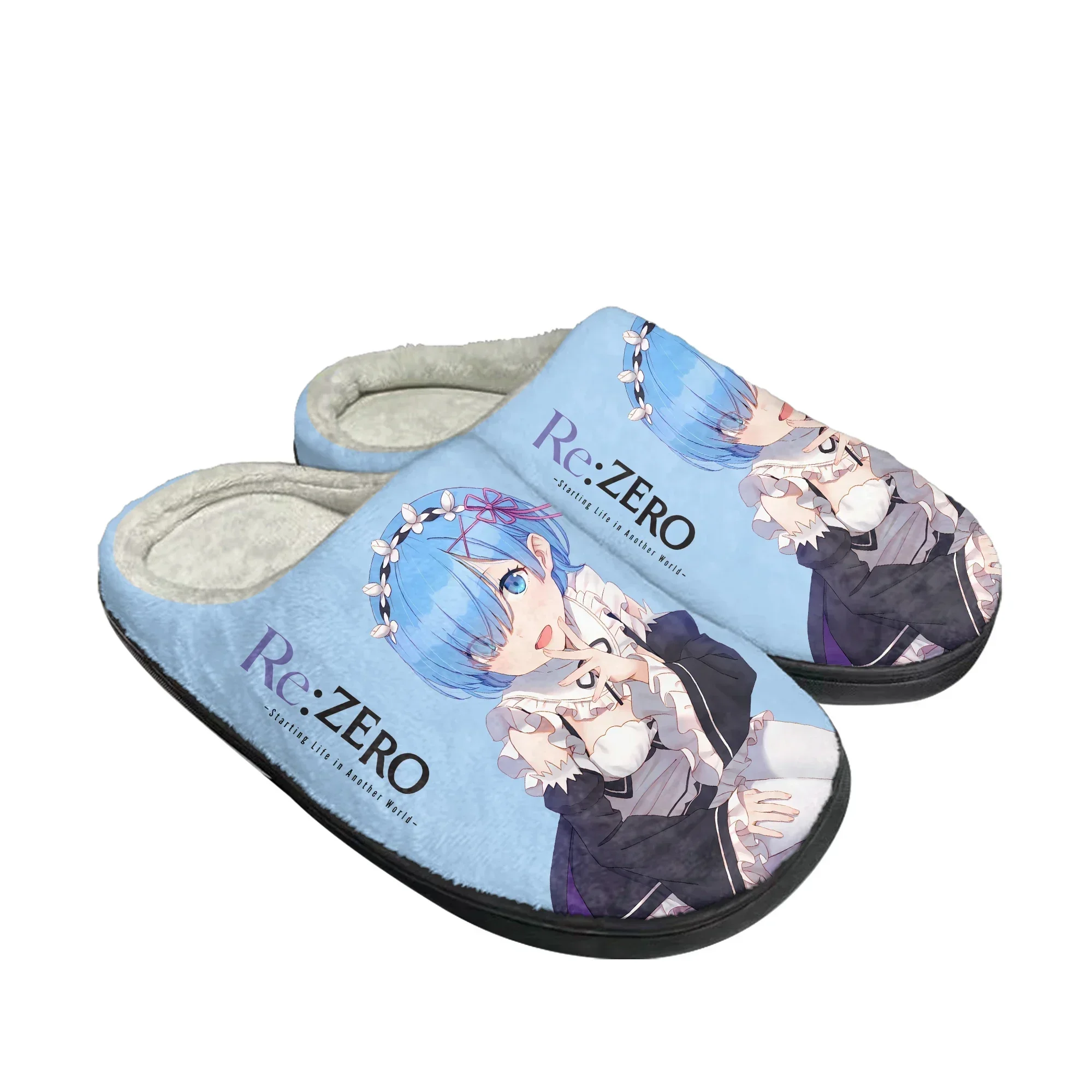 

Rem Ram Home Cotton Slippers Mens Womens Re:Zero Plush Bedroom Casual Keep Warm Shoes Anime Mamga Custom Thermal Indoor Slipper