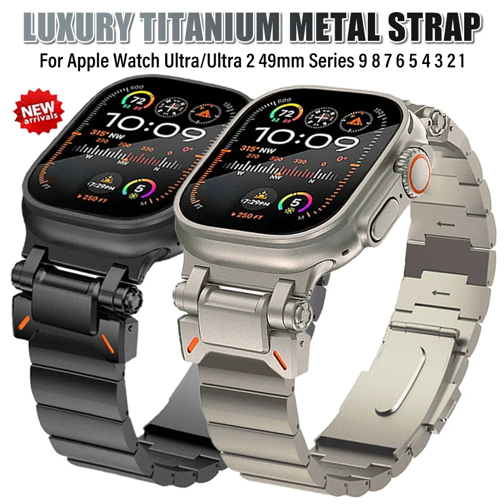 

Titanium Strap for Apple Watch Ultra 2 1 49mm Luxury Bracelet for Iwatch Series 9 8 7 Se 6 5 4 3 2 1 45mm 42mm 44mm Metal Strap