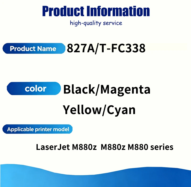 827A T-FC338 Toner Cartridge-HQ CF300A CF301A CF302A CF303A Compatible For HP LaserJet M880z M880z M880 series Printer(BK/C/M/Y)
