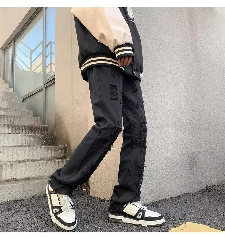 2024 spodnie y2k Streetwear weiß schlank zerrissen gestapelte Jeans Hosen für Männer Kleidung Gothic gebürstet lange Hosen Pantalones Hombre – Detail 4