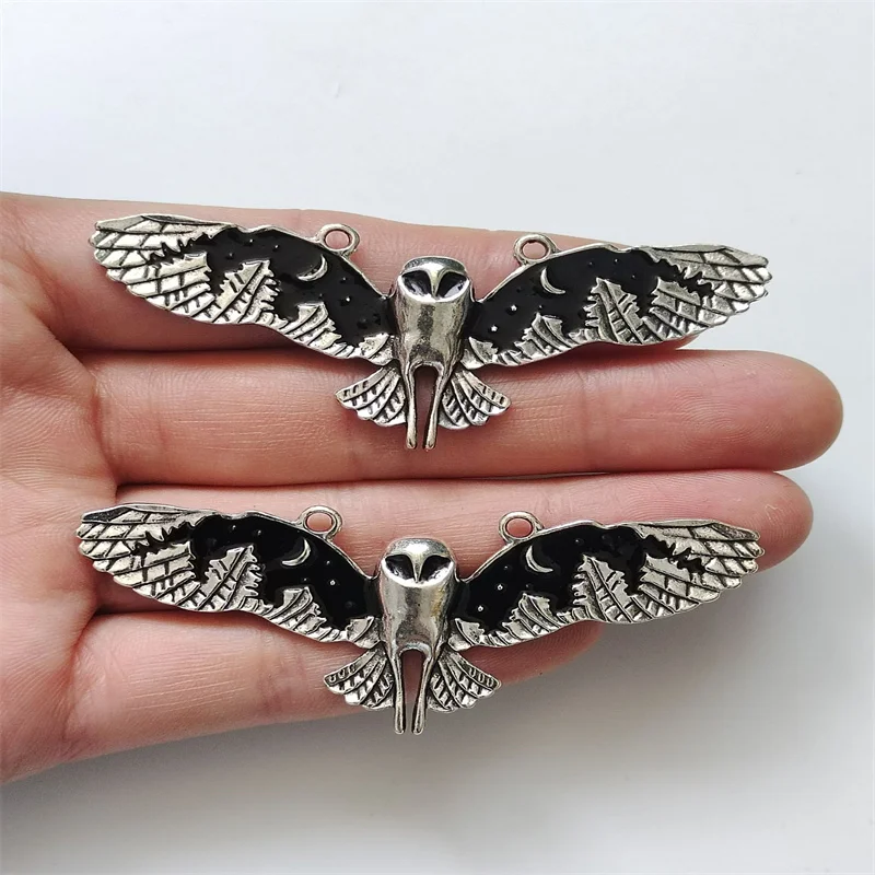 2pcs Creative Retro Owl Charms For Jewelry Making DIY Jewelry Findings Antique Silver Color Alloy Enamel Charms