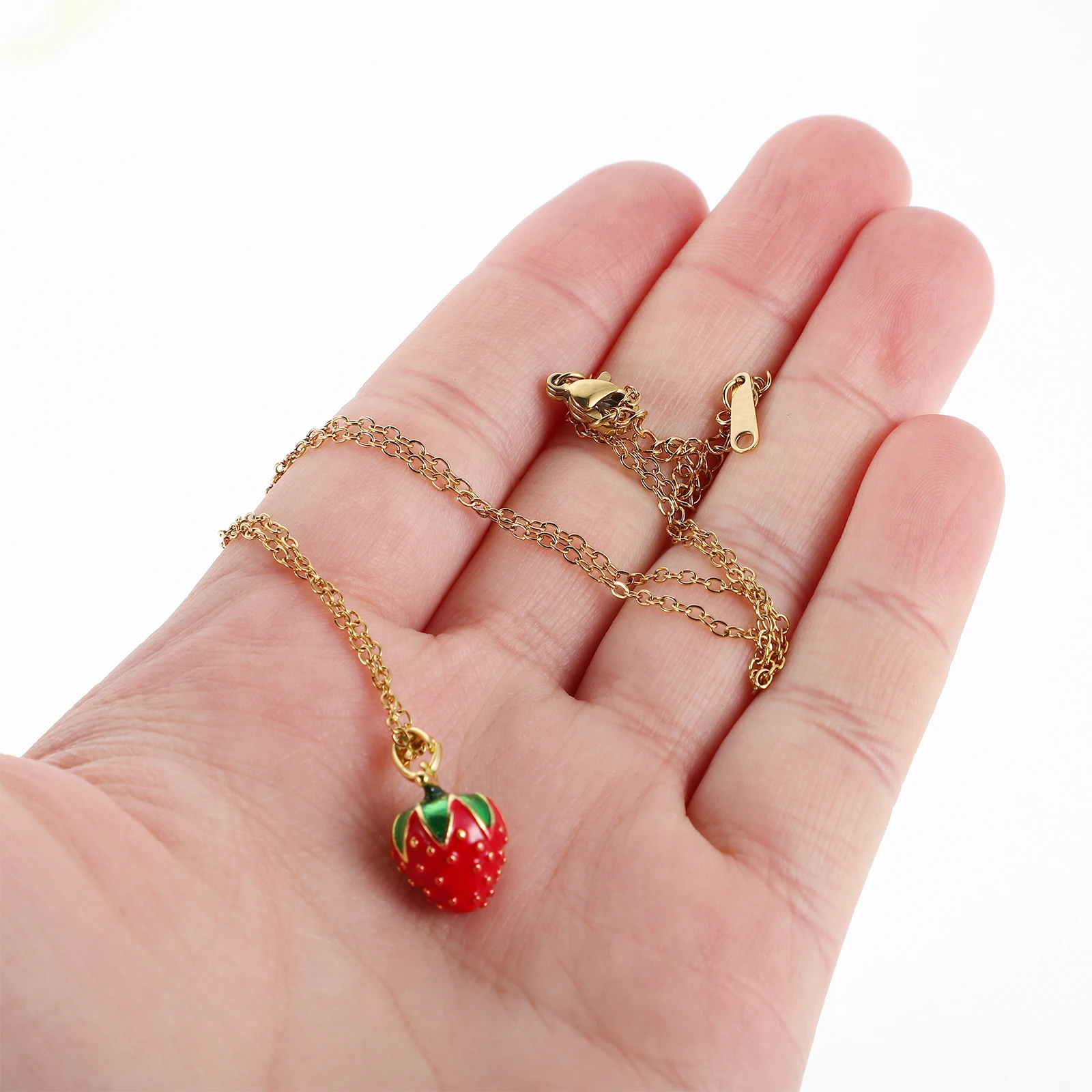 

1Set Strawberry Necklace Earrings Set Stainless Steel Clavicle Chain Cute Fruit Pendant Charming Jewelry for Women Party Gift