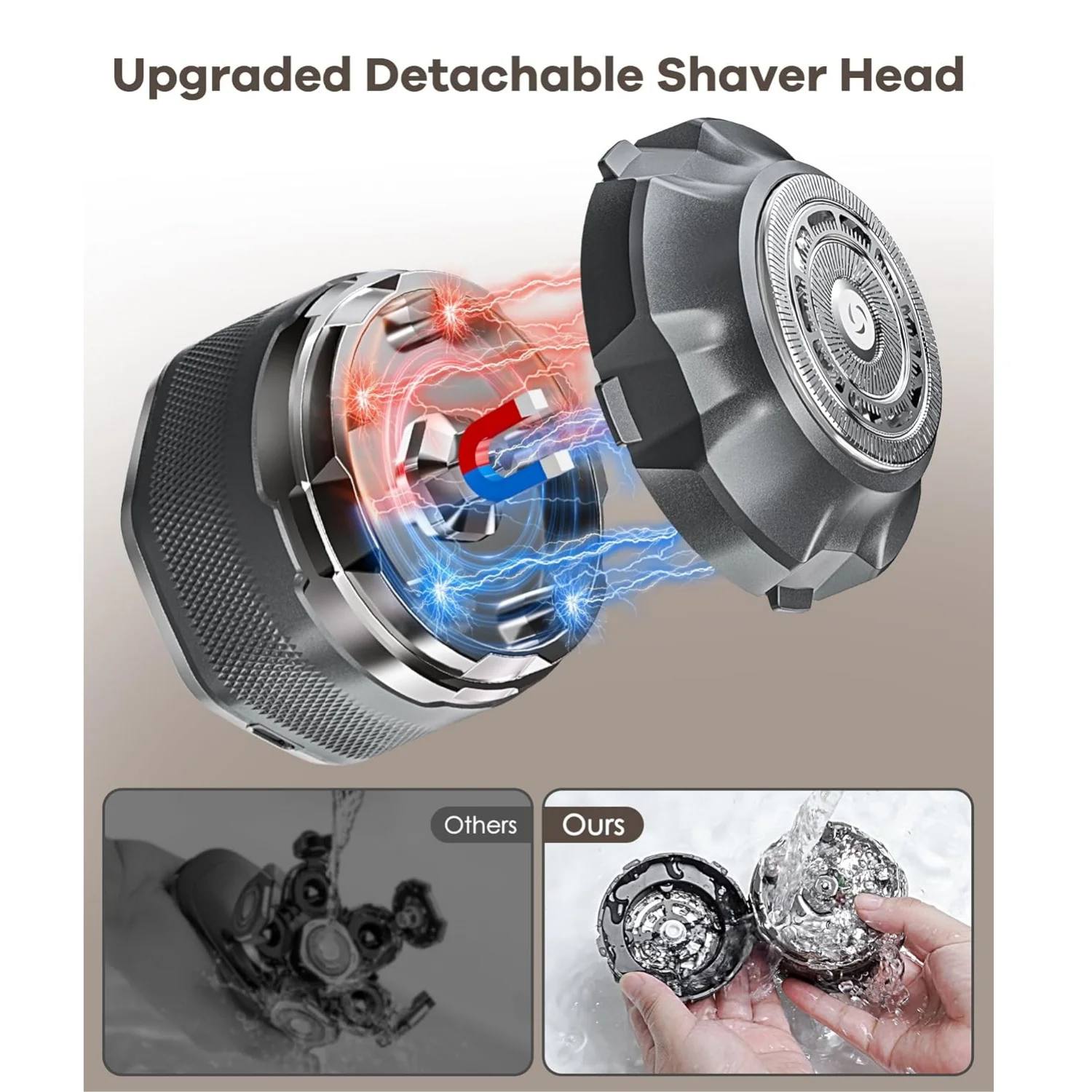 Rechargeable Electric Shaver for Men Single Head Powerful Hair Trimmer Wet/Dry Bald Beard Cutting Machine