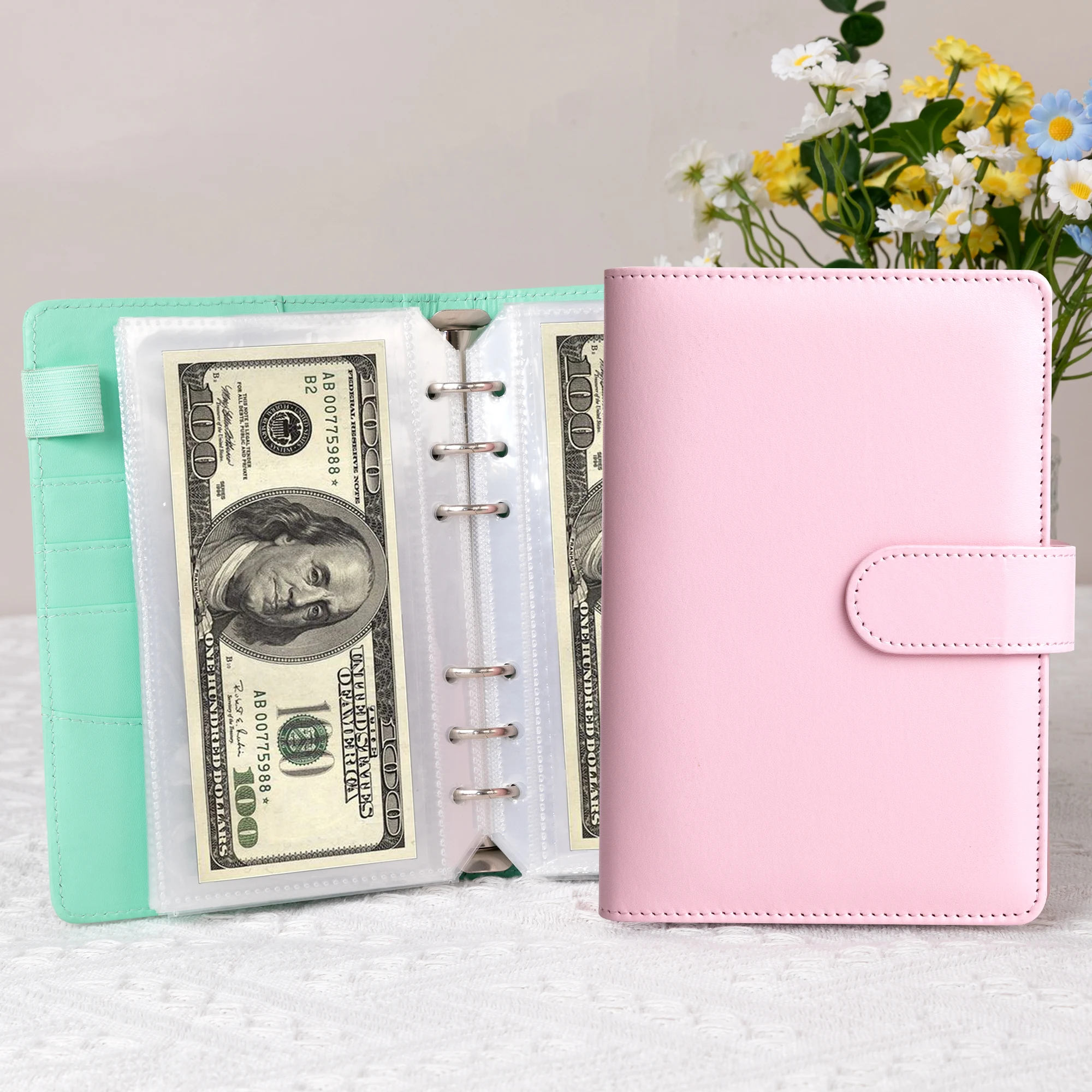 Бюджетный планировщик из искусственной кожи с конвертами для наличных денег и страницами план. Цветной блокнот с карманами для переплета формата А6 на молнии и бумагами для этикеток.