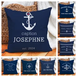 Custom Nautical Anchor Pillow Covers Personalized Boat Name Decorative Cushion Cases for Home Sofa Yacht Beach House Decor