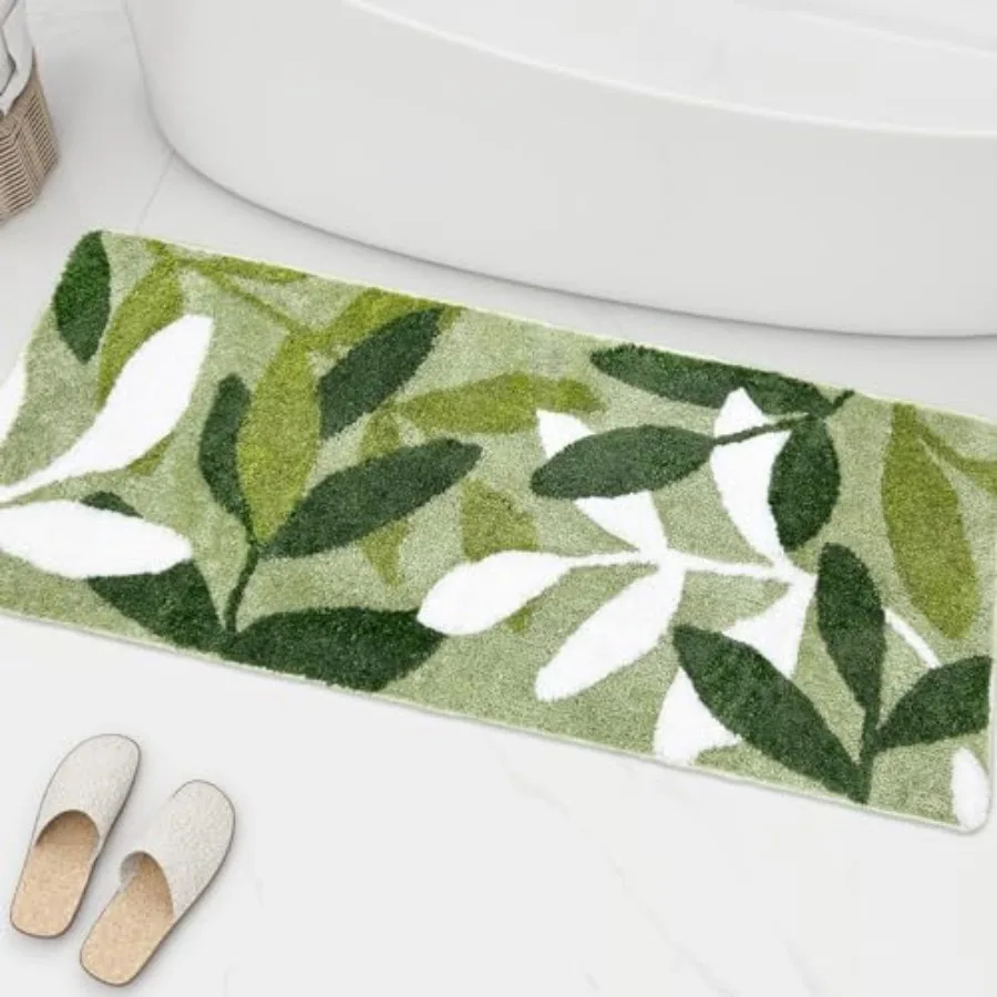 

Large Bathroom Runner Rugs 24x60 inh Green Mirofiber Bath Mat Water Absorbent Extra Long Bath Runner Rug with Non Slip Back for