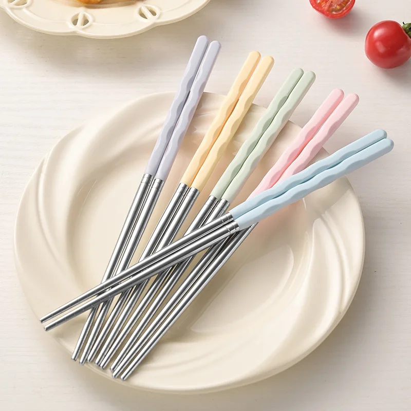 5pairs Stainless Steel Chinese Chopsticks Wheat Straw Portable Travel Chopsticks Reusable Food Sticks for Sushi Food