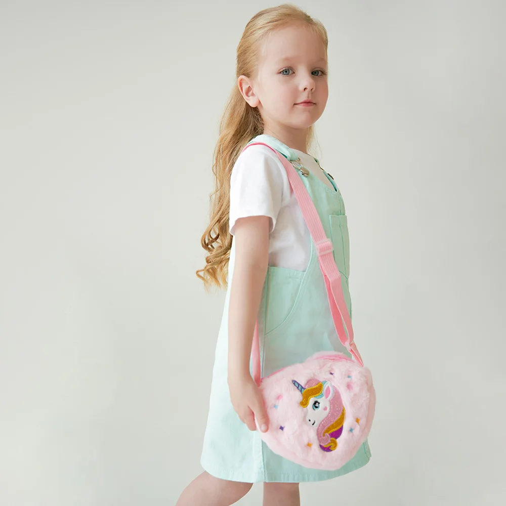 Kawaii Plush Crossbody Bag with Adjustable Shoulder Strap Cute Fluffy Unicorn Shoulder Purses Unique Handbag Tote with Zipper