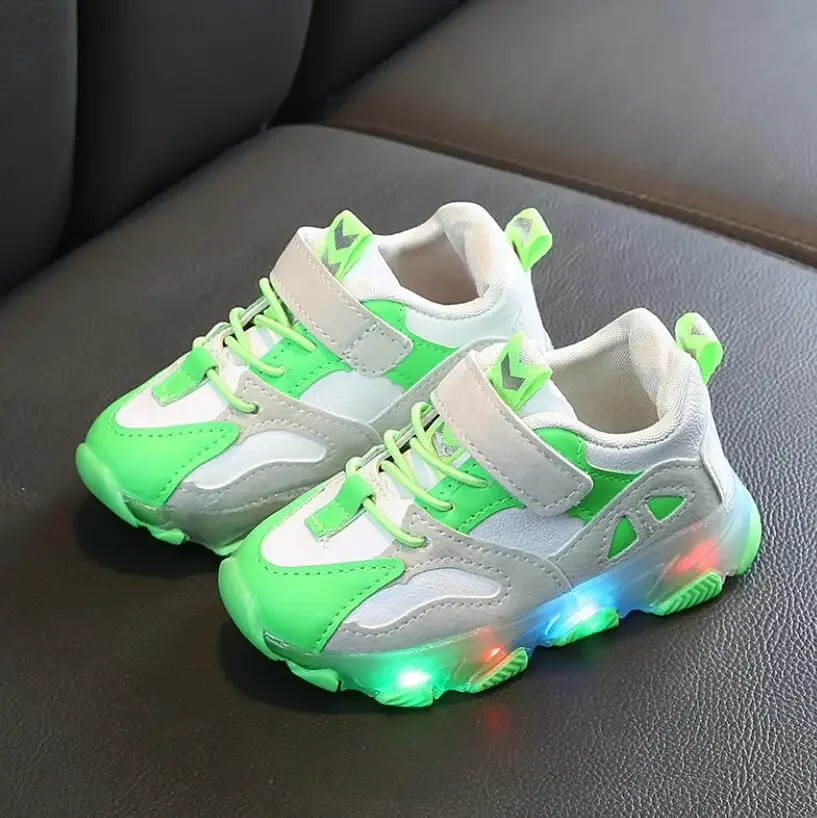 Kids Spring Luminous Fashion Breathable Net Shoes with Light Running, Anti-Slip Sneakers