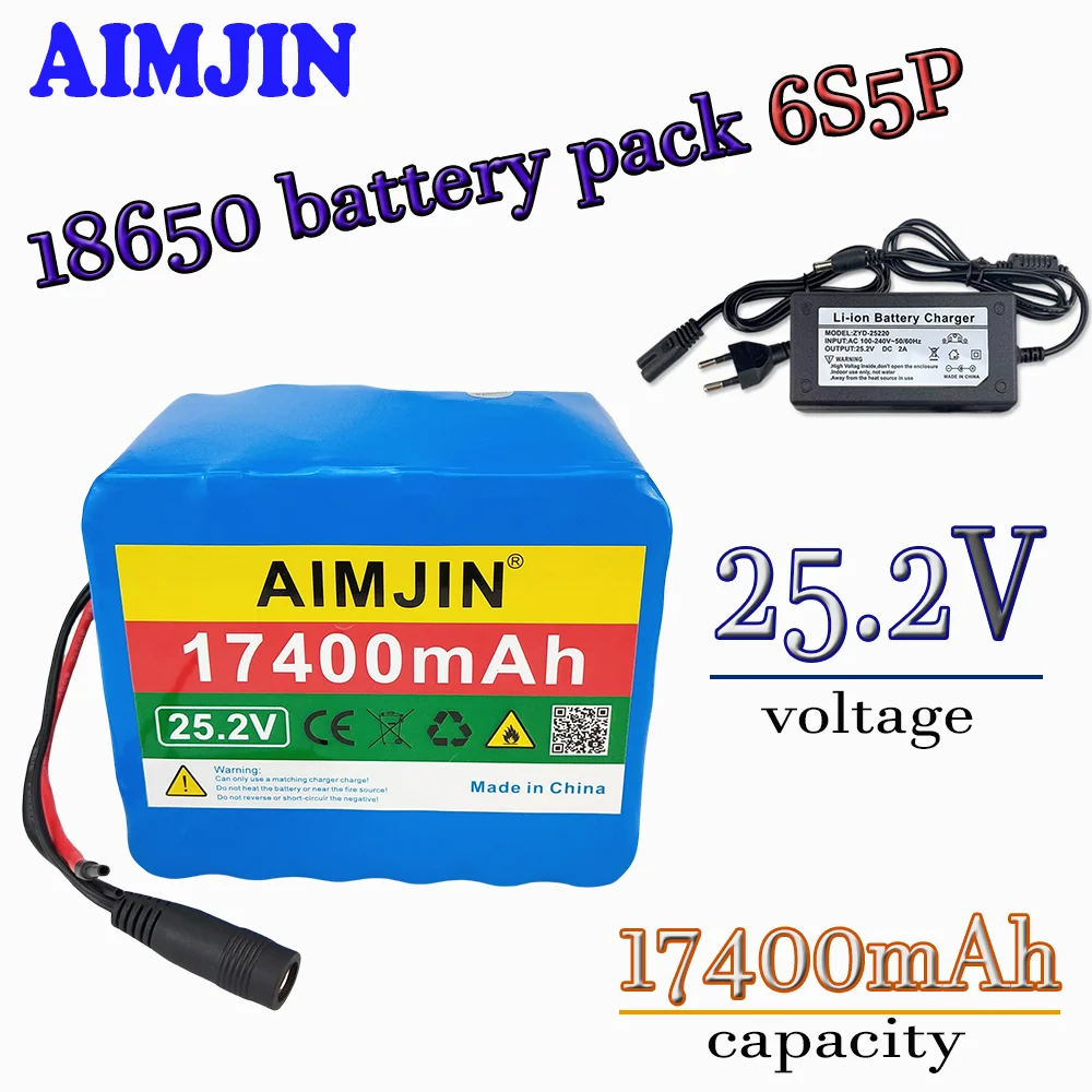 

18650 lithium battery pack 6S5P 25.2V 17400mAh large capacity power battery, built-in BMS protection, with charger