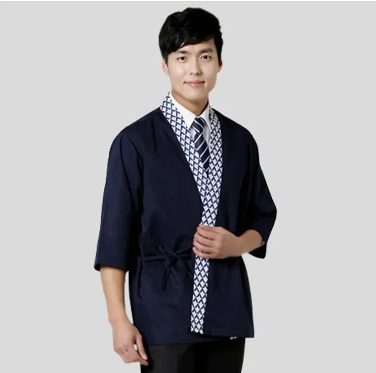 Jaqueta uniforme de chef de sushi japonês cozinha quimono masculino