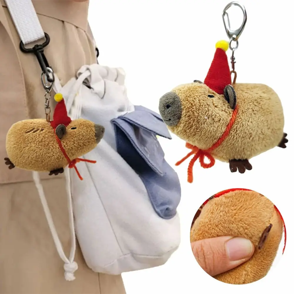 Brown Plush Capybara Keychain Cartoon Capybara Toy Squeak Capybara Pendant Guinea Pig Sounding Fluffty Capybara Doll