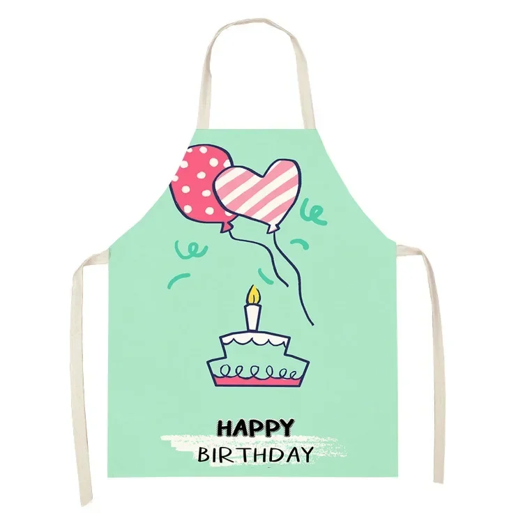 Happy Birthday Cake Pattern Printed Kitchen Apron Men's Women's Home Cleaning Tools To Be Non-Dirty Kids Parent-Child Apron