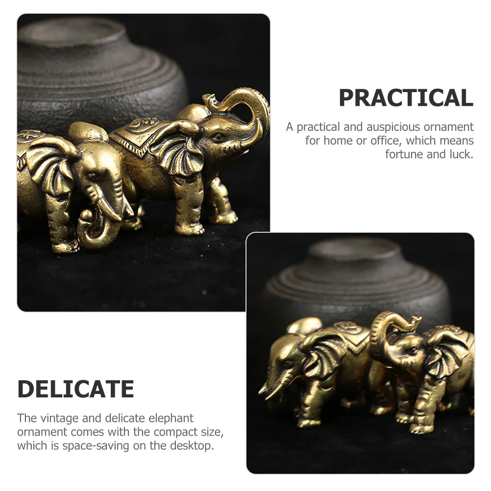 

2Pcs Solid Brass Elephant Ornament Vintage Inspired Animal Decor for Desk Shelf Cabinet Decorative Elephant Statuette Lucky