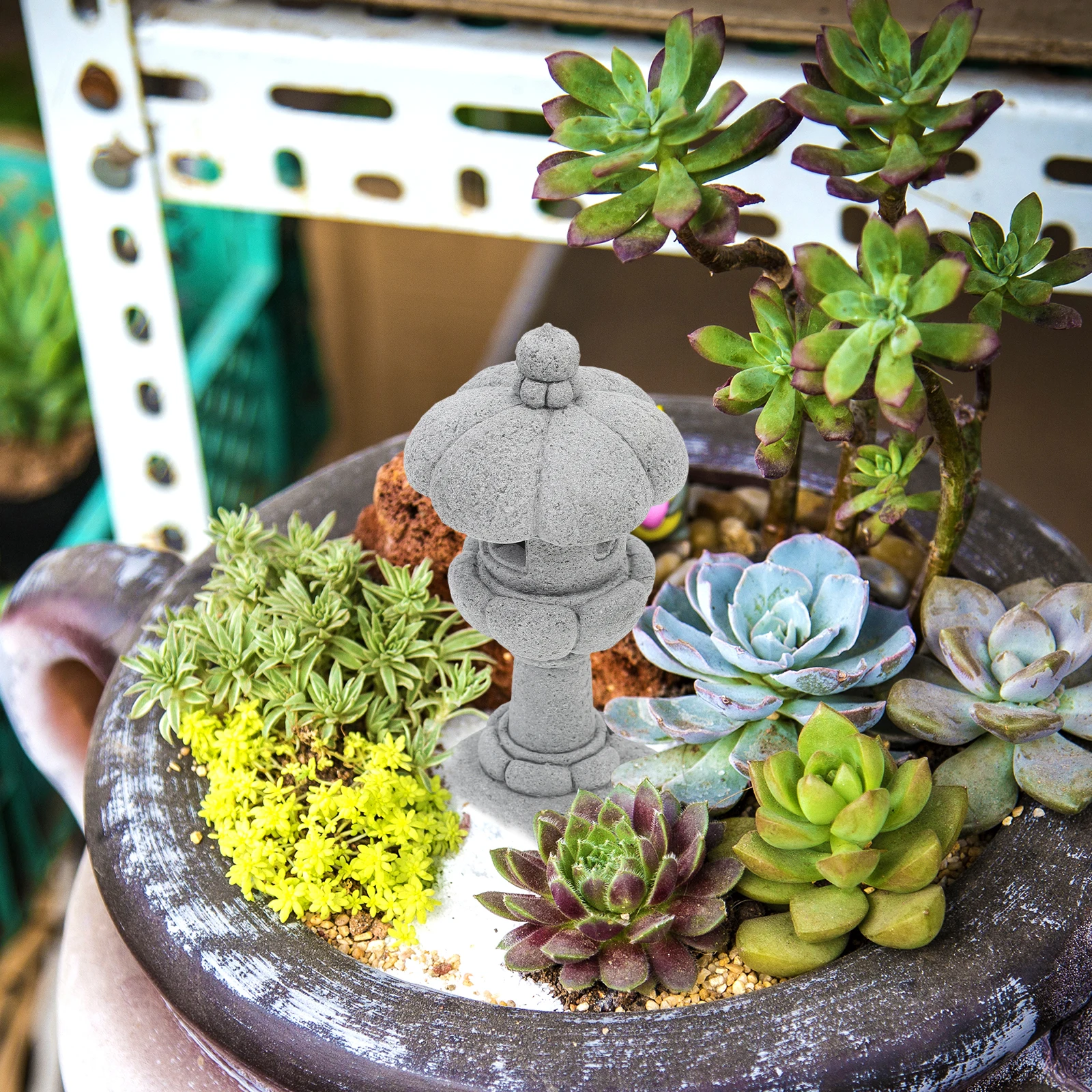 

Stone Pavilion Ornaments Durable Decor Bonsai Lightweight Solar Light Mini Statue Gardening Ornament