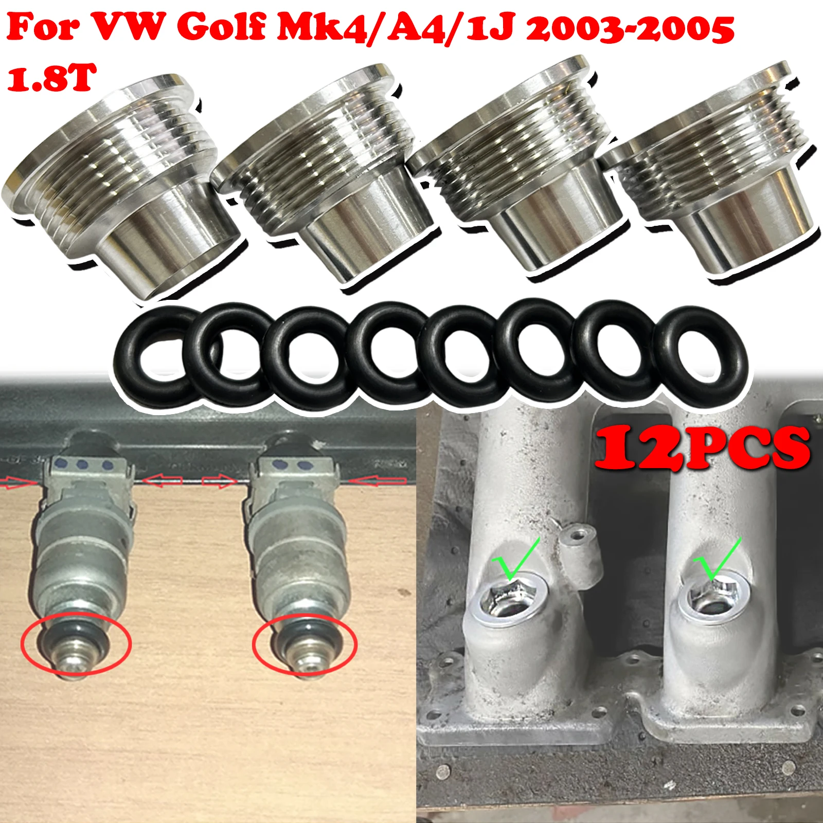 

For VW Golf Mk4/A4/1J Aluminum Fuel Injector Insert Cup Seat Control Engine Gasket O-Rings Nozzle Sealing Set Kit 2003-2005 1.8T