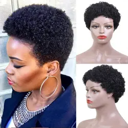 Perucas sintéticas encaracoladas para mulheres, peruca afro curta, cachos naturais profundos, cabelo preto feminino, festa afro-americana