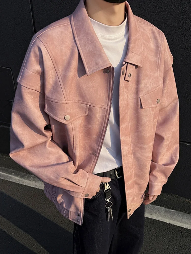 

Мужская куртка из искусственной кожи в стиле ретро с эффектом тай-дай, весна-осень, новая трендовая модель от бренда Haome, с отложным воротником, высококачественная, премиум-класса...