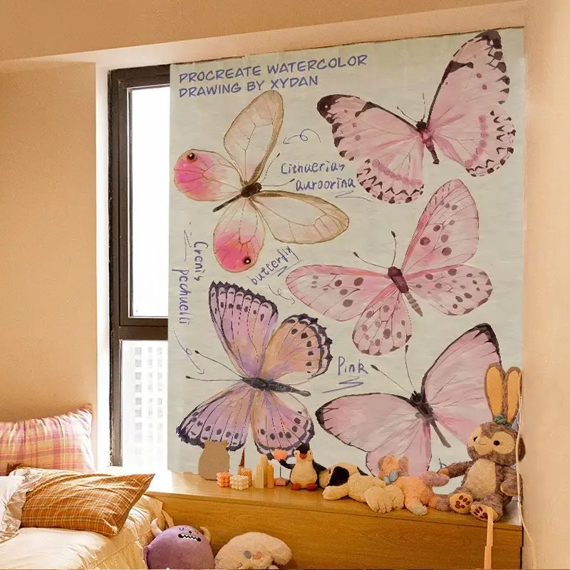 New Ins‑Style Butterfly Specimen Tapestry, Kawaii Girls Wall Hanging Background Cloth for Student Dorm Bedroom Wall Room Decorat