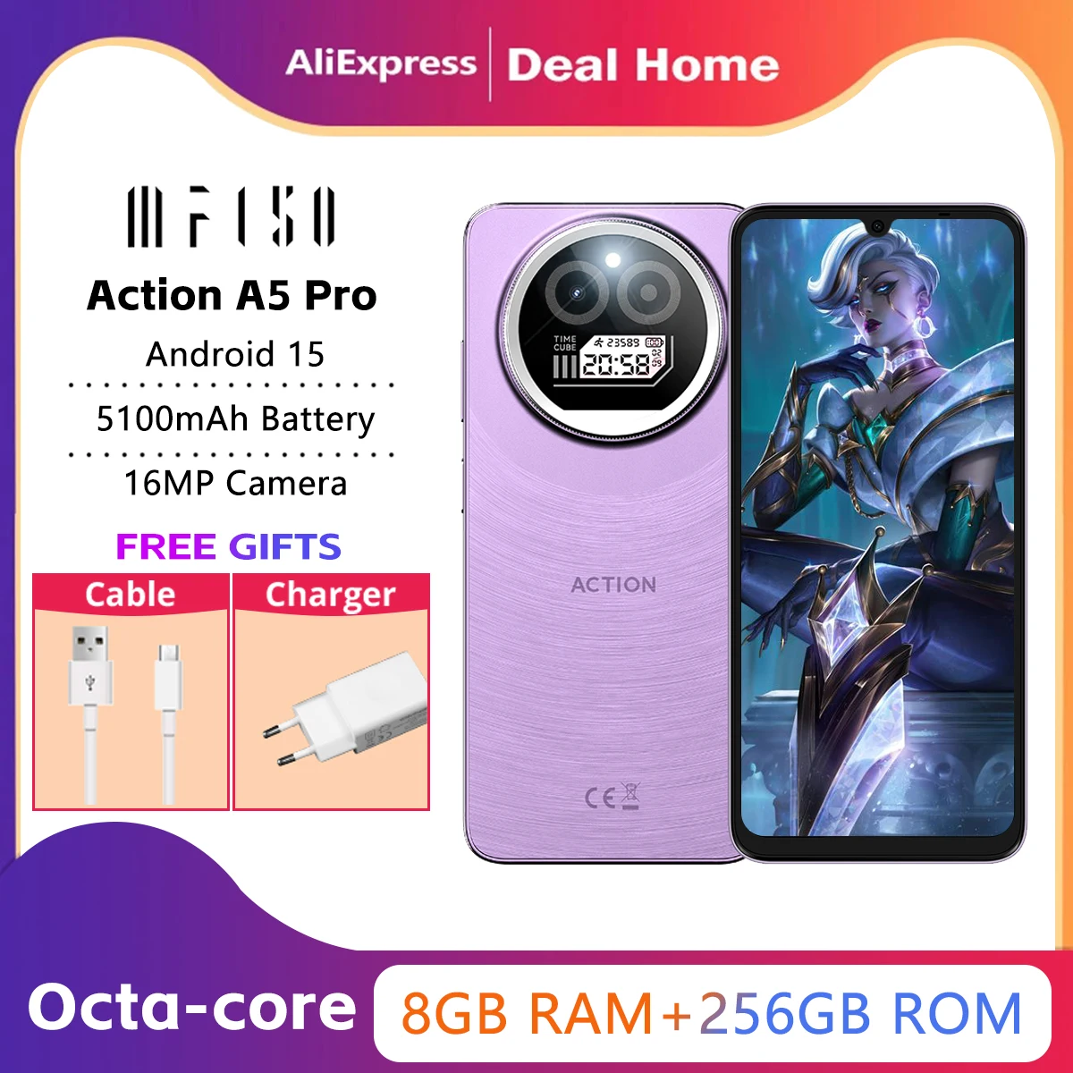 هاتف ذكي IIIF150 Action A5 Pro 8GB+256GB 5G بتصميم مزدوج شاشة 6.8 بوصة HD+HAA هاتف محمول بقدرة 5100 مللي أمبير في الساعة يعمل بنظام أندرويد 15