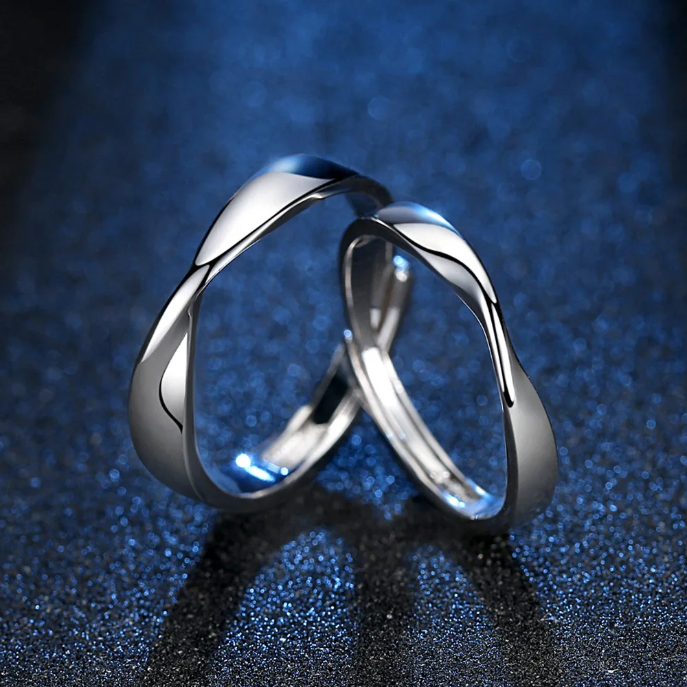 

925 Sterling Silver Smooth Ripple Size Adjustable Fine Ring For Women Couple Wedding Engagement Party Fashion Charm Jewelry