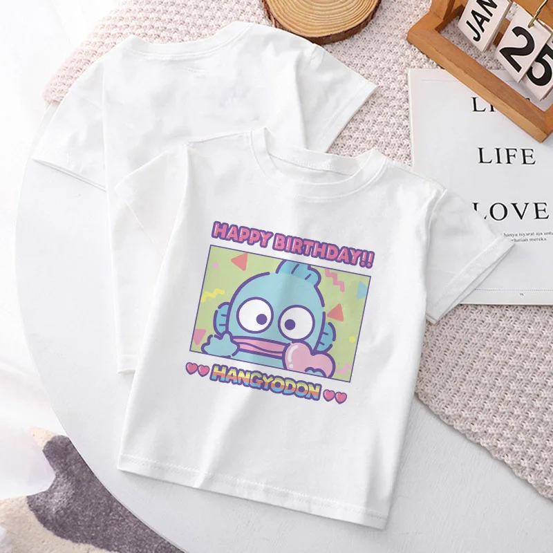 

Children T-Shirt Hellokittys 50 Anniversary Clothes Kawaii Cartoons Hangyodon Anime Kids Boy Girl Tee Shirts Casual Tops