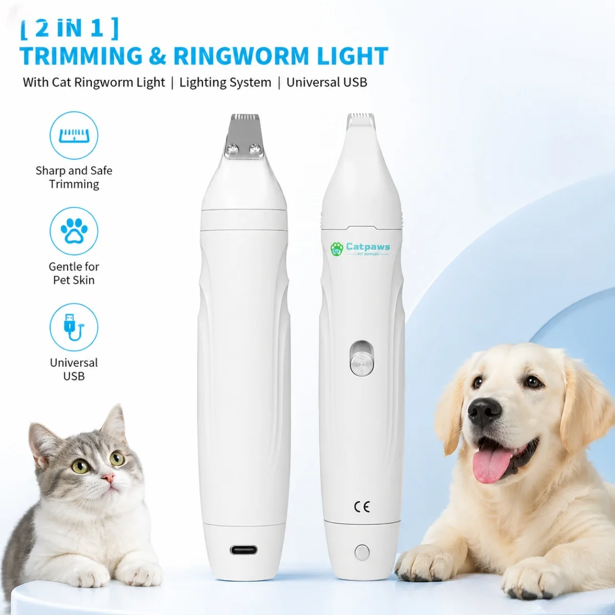 Professional Pet Grooming Trimmer, Long Lasting Quiet Waterproof Type-C Cat Dog Local Hair Clipper