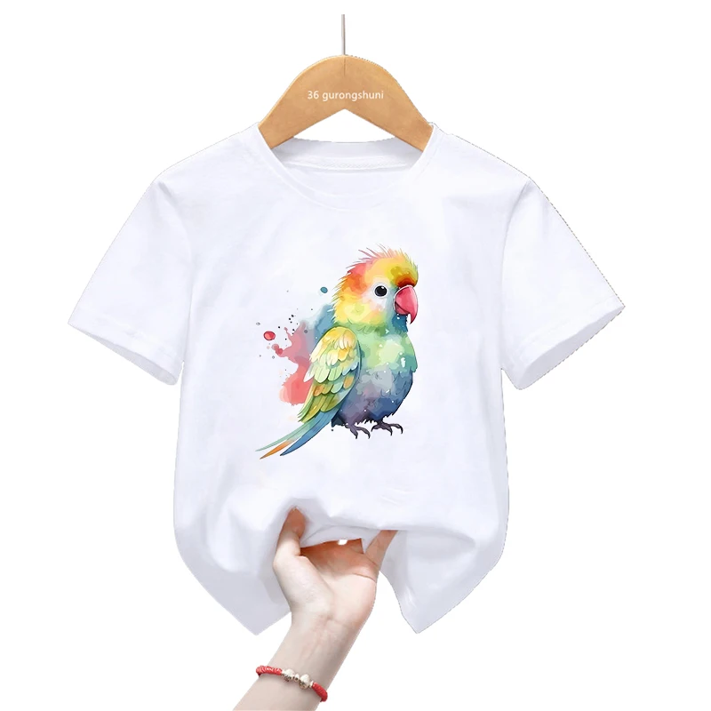 Funny Watercolor Sloth/Turtle/Bird/Deer Printed T Shirt For Girls/Boys Harajuku Kawaii Kids Clothes Summer Fashion T-Shirt