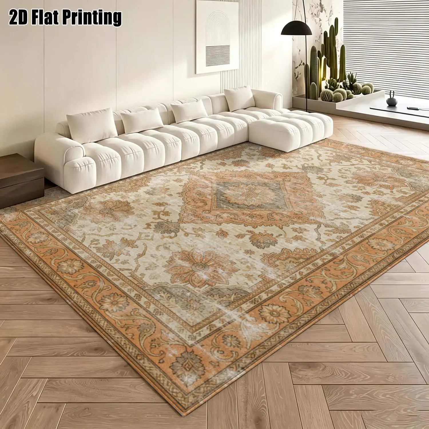 1Pc 2D Printed Carpet: Red-Brown Retro Ethnic Patterns, European/Bohemian Style, Machine Washable, Multi-Size, Home Decor for Entrance, Dining, Bedroom, Living Room Etc