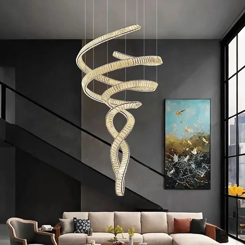 

Современная хрустальная люстра для дома, подвесной светильник для лестницы, подвесные светильники для гостиной, интерьерное освещение