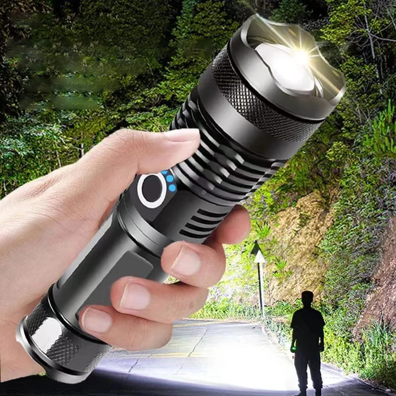 High Power Xhp100 Led Zaklamp Oplaadbare 4 Core Zaklamp Zoom Usb Hand Lantaarn Voor Kamperen, Outdoor & Noodgevallen Gebruik