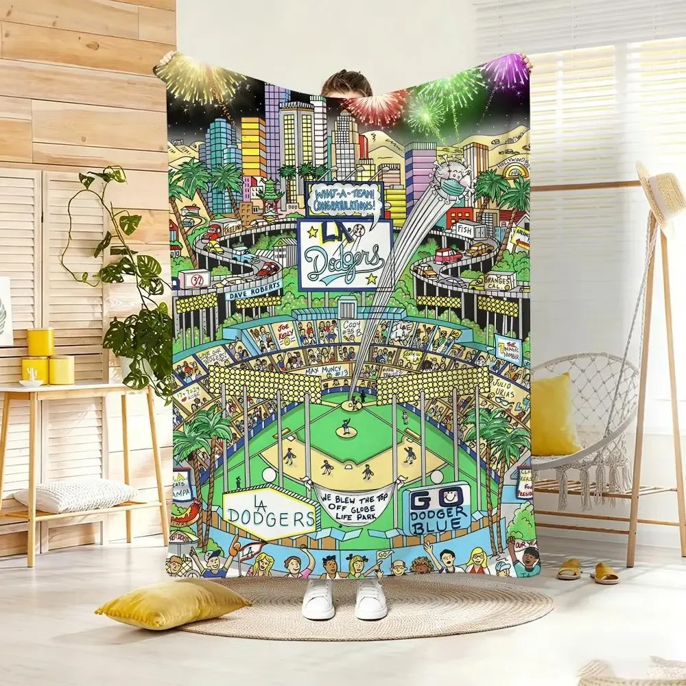 Vintage Anima Baseball Illustration Throw Lightweight  Flannel Blanket Soft Skin-friendly for Summer Cooling