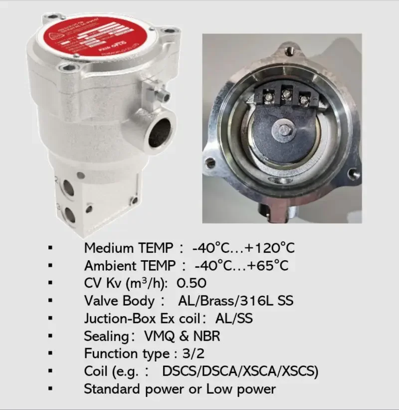 Pneumatic control valve, direct-acting solenoid valve, 3/2 single coil for the oil and gas industry