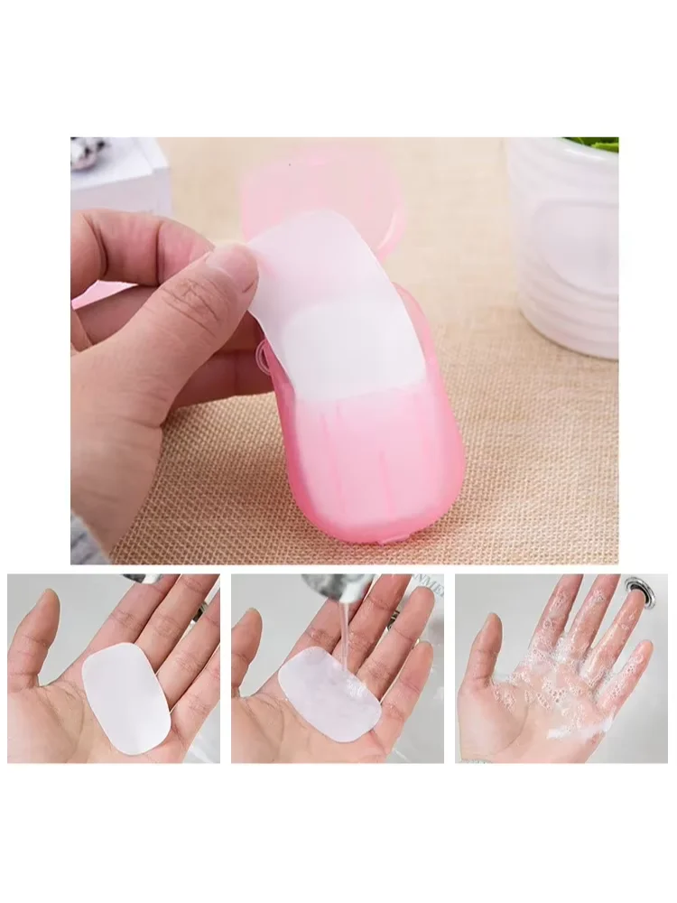 20Pcs Portable Bathroom Soap Slices Bath Hand Washing Slice Sheets Travel Scented Foaming Soap Paper Bath Clean Soap Tablets