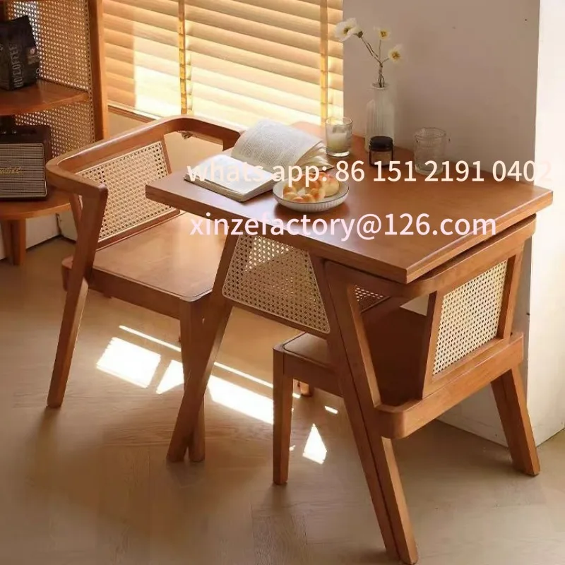 

Customizable all solid wood balcony small tea table one table and two chairs combination