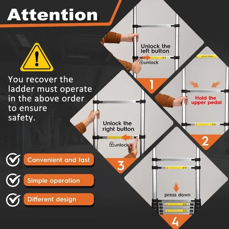 Telescoping Ladder, SocTone 12.5 FT Aluminum Lightweight Extension Ladder, 330lbs Max Capacity, Multi-Purpose Collapsible Ladder