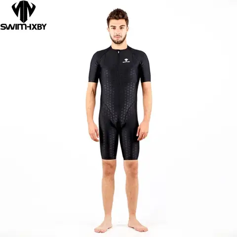 HXBY-남성용 반팔 원피스 수영복, 슬리브 원피스 바디 수트