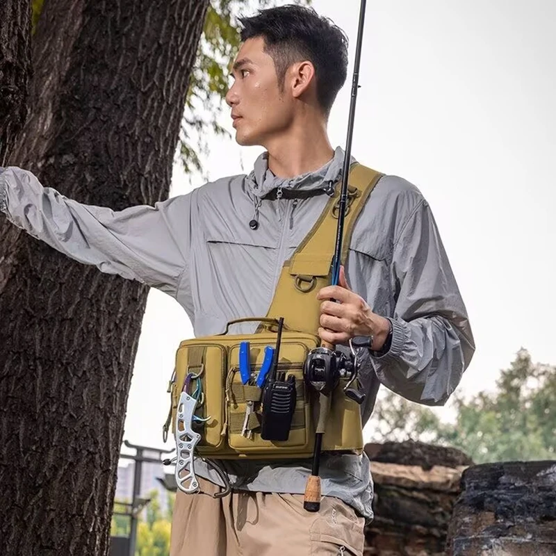 

Fishing Tackle Bag Single New Shoulder Crossbody Tactical Bags Waist Pack Fish Lures Gear Utility Storage Fishing Box Chest Bag